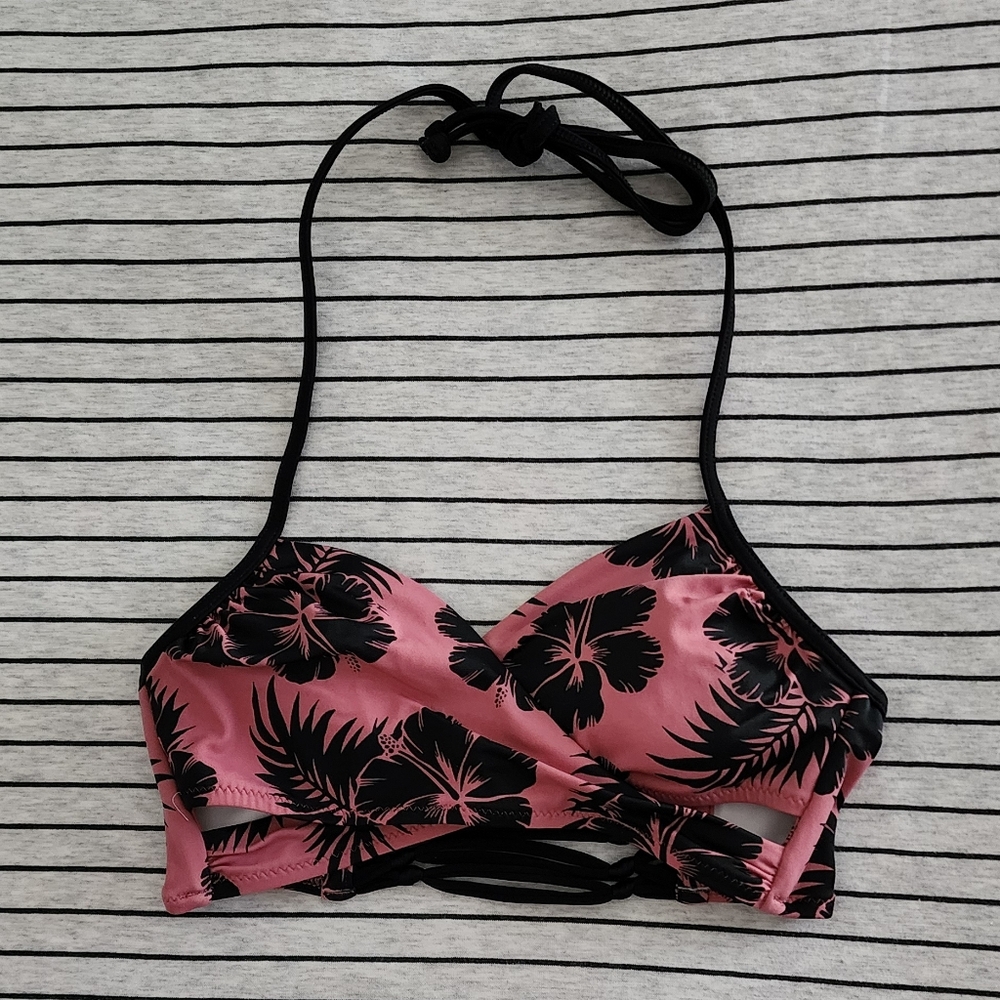 PINK Hibiscus Print Bikini Top